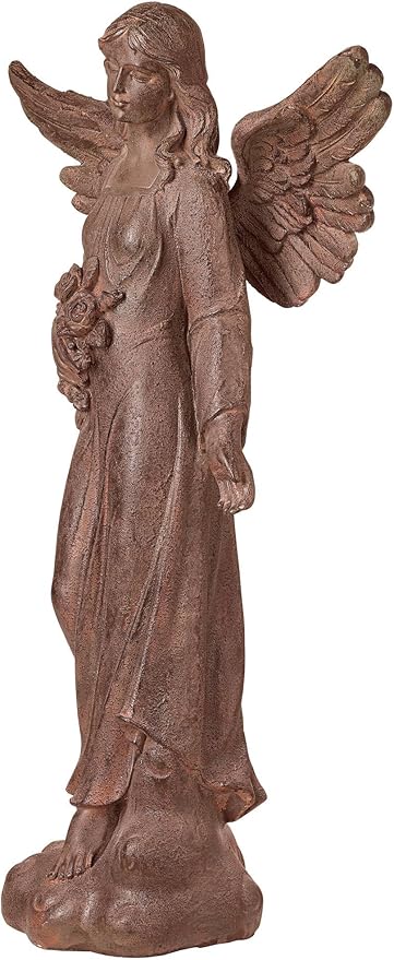 John Timberland Large Tall English Tudor Angel Garden Statue Sculpture Catholic Religious Holy Decor Outdoor Garden Front Porch Patio Yard Outside Home House Iron Rust Finish Resin 41 1/2" High
