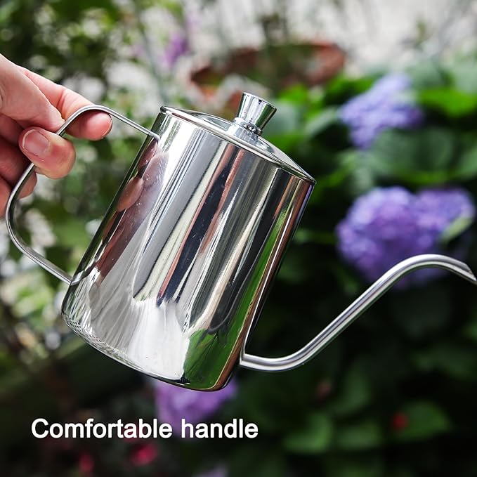 OFFIDIX Watering Can for Indoor Plants,Long Spout Metal Stainless Steel 21 oz/600 ml Watering Can with 14 oz/400ml Glass Plant Mister Spray Bottle for House Plant Bonsai