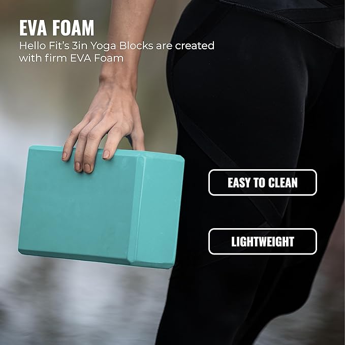 Hello Fit 3" Yoga Block, 10 Pack Bulk EVA Foam Yoga Blocks, Firm and Supportive Yoga Brick, Balance Foam for Stretching, Pilates, and Workout, 3" x 6" x 9"