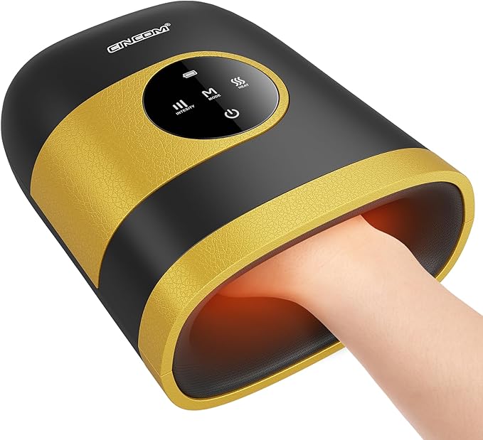 CINCOM Upgraded Hand Massager, Cordless Hand Massager with Heat and Compression for Arthritis, Carpal Tunnel and Stiff Joints, Fathers Mothers Day Gifts (Black & Yellow)