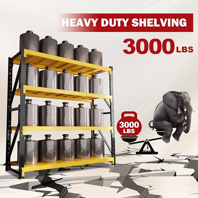 5000LBS Garage Shelving Heavy Duty, 59” W Storage Shelves, 4-Tier Adjustable Metal Storage Shelves, Steel Industrial Shelving Unit, Metal Shelving for Garage, Basement, Warehouse (59x20x79in)