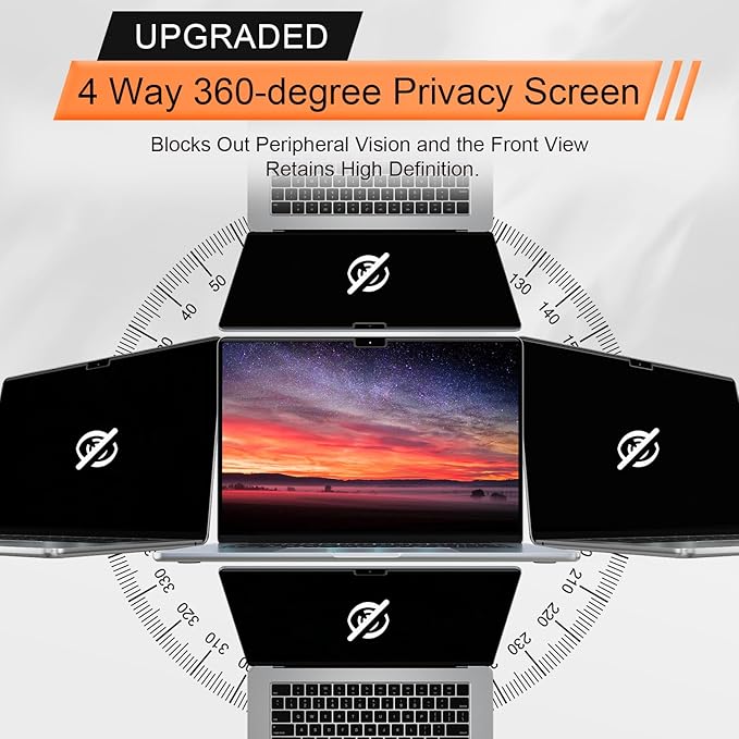 Magnetic 360° Privacy Screen for MacBook Pro 16 Inch (2021-2025, M1, M2, M3, M4, Pro, Max), Removable Anti Glare Blue Light Filter, 4 Way Anti Spy Black Protector for Mac Pro 16In Laptop Computer