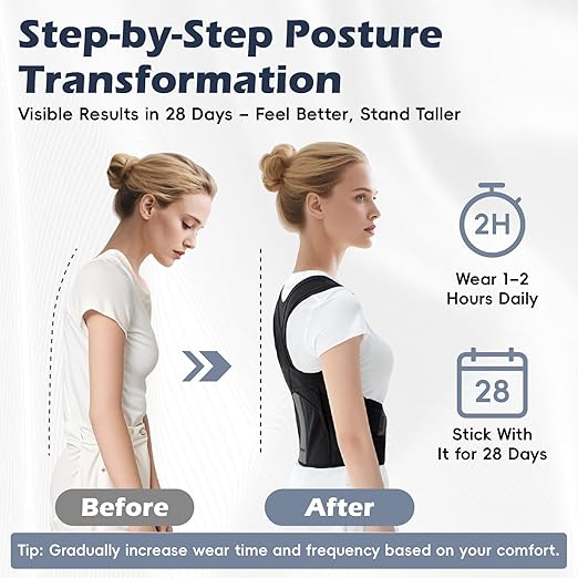 Posture Corrector for Women & Men, Full Back Brace Support with Adjustable Shoulder Straightener, Lower & Upper Back Pain Relief - Scoliosis, Hunchback, Spine Corrector (Black, Small)