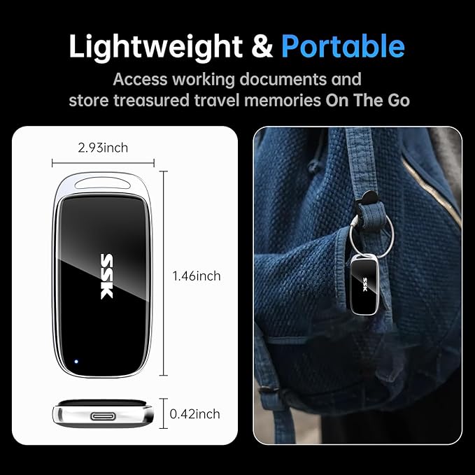 SSK 8TB SSD External Hard Drive, Portable SSD Drive up to 2000 MB/s, USB 3.2 Gen2X2 External Solid State Drives for iPhone 15/16 PRO、Mac、Phone OTG、Laptops with LED Indicator