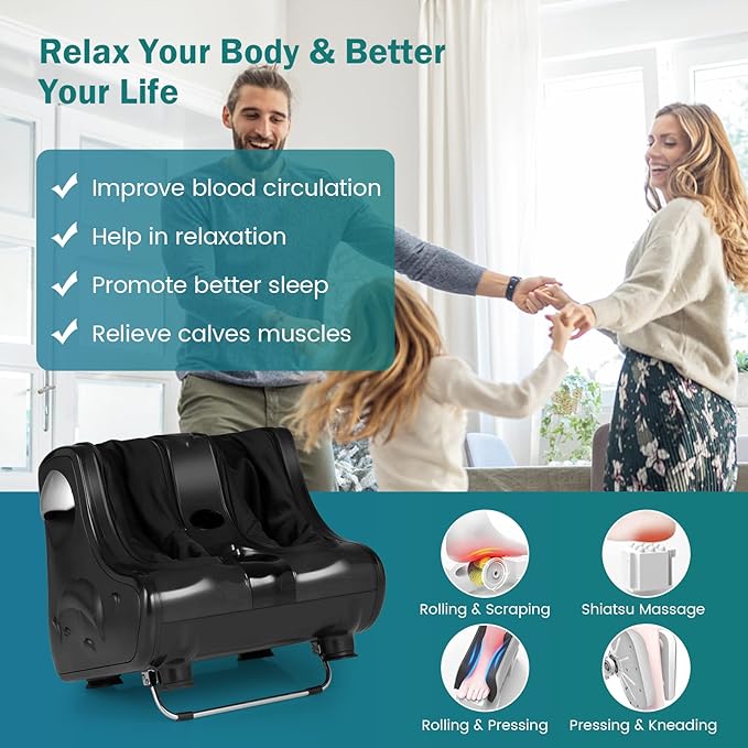 COSTWAY Foot and Calf Massager, Shiatsu Heated Electric Foot Massager with Heating, Vibration, Deep Kneading, Tilt Base, Washable Sleeves, Leg Massager for Relaxation, Foot Pain Relief