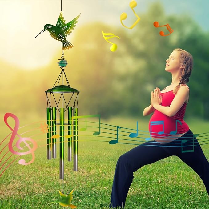 Hummingbird Wind Chimes, Outdoor Metal Wind Chimes Decor for Outside/Indoors, Home, Lawn, Porch, Patio, Gifts,Garden,Yard Decoration (Green Hummingbird)