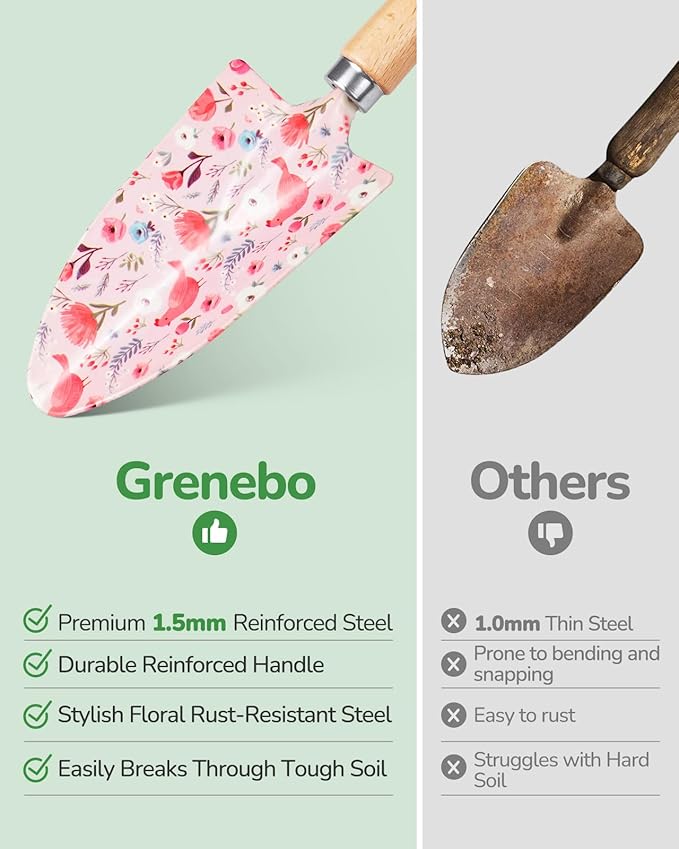 Gardening Tools, 10-Piece Gardening Gift Set for Women, Rust-Proof & Heavy-Duty Tools with Floral Organizer Bag, Fashionable & Thoughtful Gift for Garden Women (Pink)