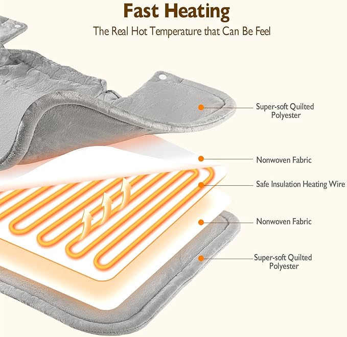 Electric Heating Pad for Neck and Shoulder with 6 Heating & 4 Timer Settings,Fast Heating Large Size Heated Wrap with Auto Shut Off & Machine Washable (Silver Gray, SN-S 22.8x16.5 inch)