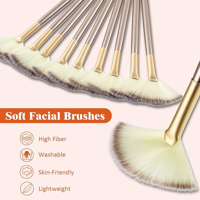 9 Pieces Facial Fan Mask Brushes, Soft Facial Applicator Brushes Tools for Peel Glycolic Makeup for Mud Cream(Champagne)