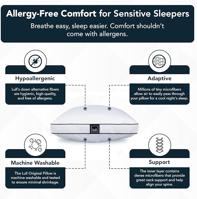 Lull Original 3-Layer Pillows | Bed Pillows for Sleeping | Hotel Quality Pillows | Hypoallergenic Pillow for Neck & Spine Support | 100 Night Trial Standard Pillow