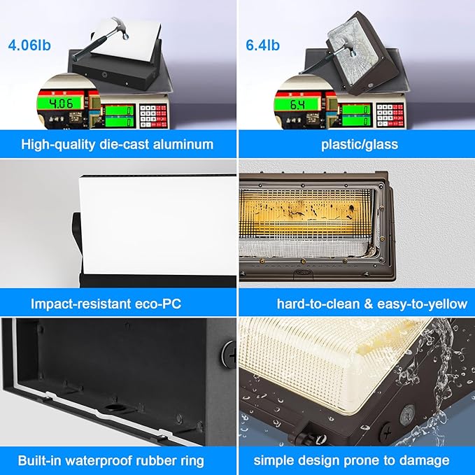 ledmo LED Commercial Flood Light 150W Freely Rotating Outdoor Wall Pack Lighting 5000K Non Photocell Waterproof Black Modern Security Lights Fixture for Warehouse Shop Yard Building，4 Pack