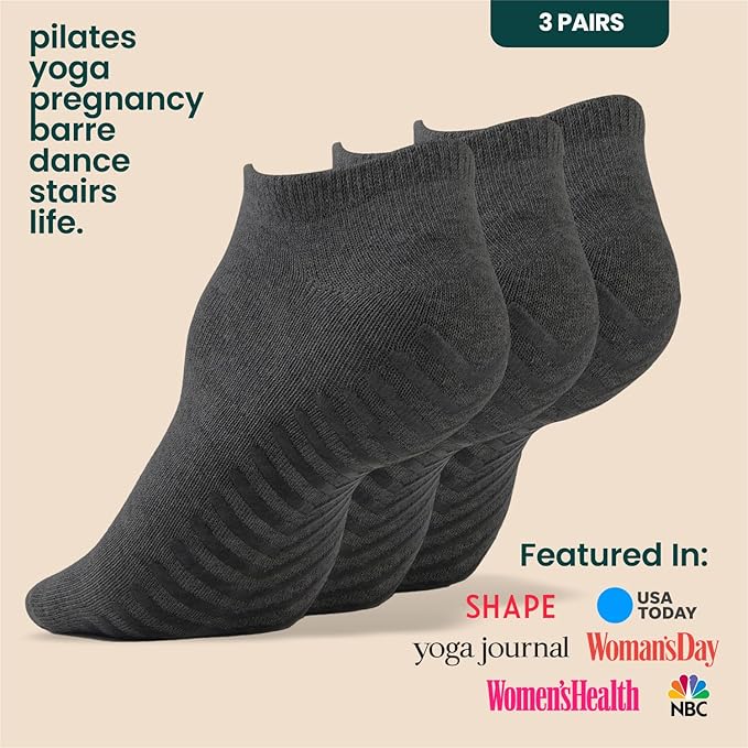 Gripjoy Grip Socks 3-Pack, Non Slip Socks for Yoga, Pilates, Barre, Dance