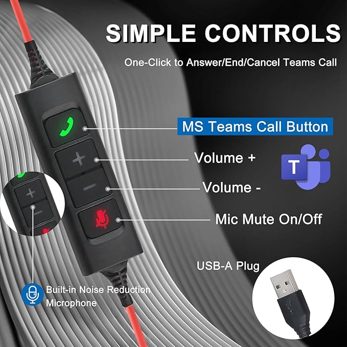 Callez USB Headset with ENC Dual Mic Noise Cancelling for PC Laptop Mac, Computer Headset with MS Teams Call Button Wired Stereo Headphones for Teams Zoom Home Office Work Call Center