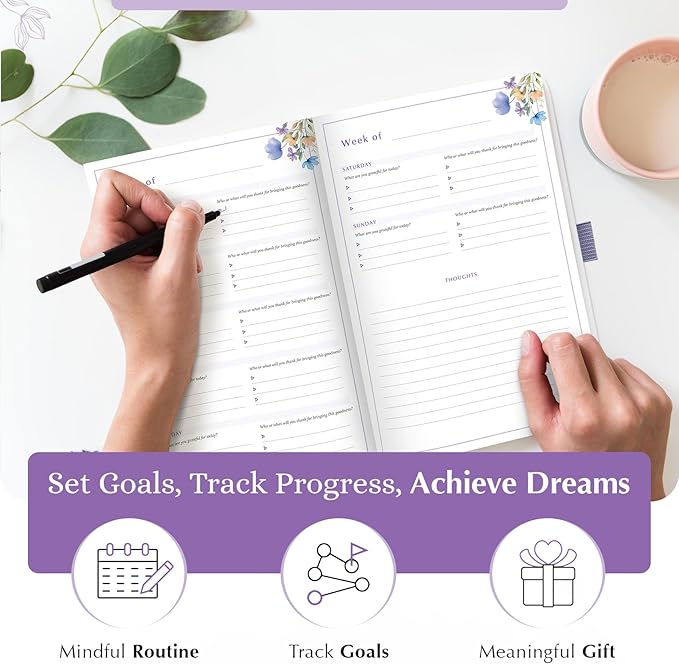 CeCe LaRue & CoCo Too Gratitude Journal for Women – Hardcover Lavender Linen, 5x8 Inch A5, Undated 12 Months, Self Care, Wellness, Mindfulness, Mental Health, Daily Guided, Gift for Women