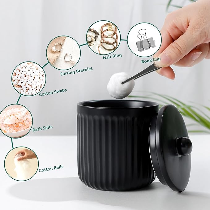 BosilunLife Ceramic Bathroom Accessories Set - Bathroom Counter Soap Set Black Bathroom Decor Sets Accessories Bathroom Lotion Soap Dispenser and Toothbrush Holder Set, Soap Dish, Apothecary Jars