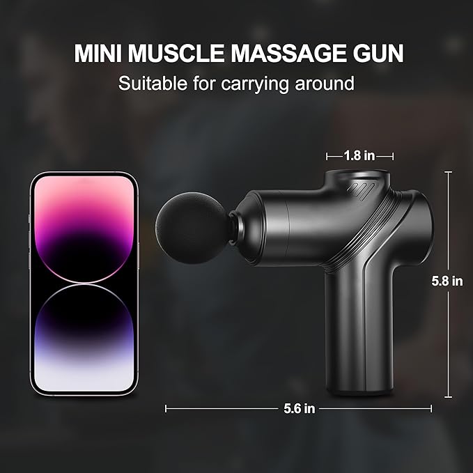 Mini Massage Gun,Deep Tissue Muscle Massage Gun,Compact Sports Massager for Relieving Muscle Soreness After Exercise with 4 Massage Heads 6 Speeds for Office Gifts Women Men Gifts（Black）