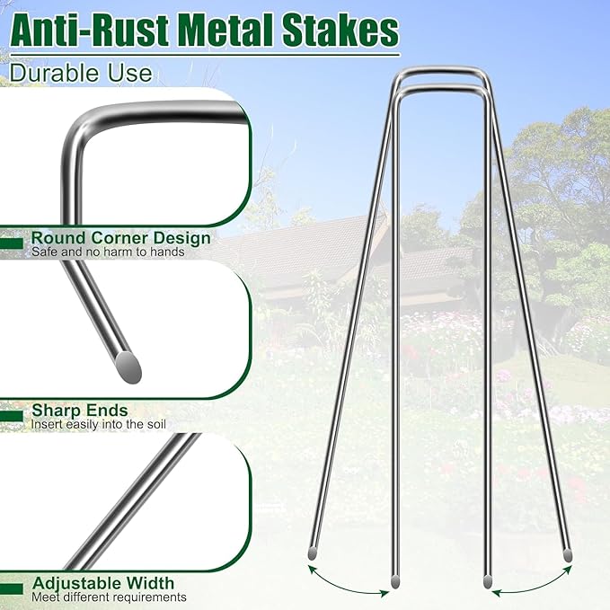 10 Inch 11 Gauge Galvanized Landscape Staples Stakes for Decoration, 25/100/200pcs Garden Metal Stakes for Weed Barrier Fabric, Fence Stakes, Tent Stakes (10in,25pcs)