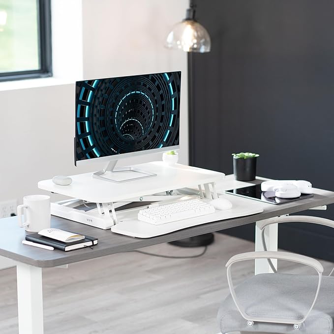 VIVO 26 inch Desk Converter, K Series, Height Adjustable Sit to Stand Riser, Dual Monitor and Laptop Workstation with Keyboard Tray, White, DESK-V026KW