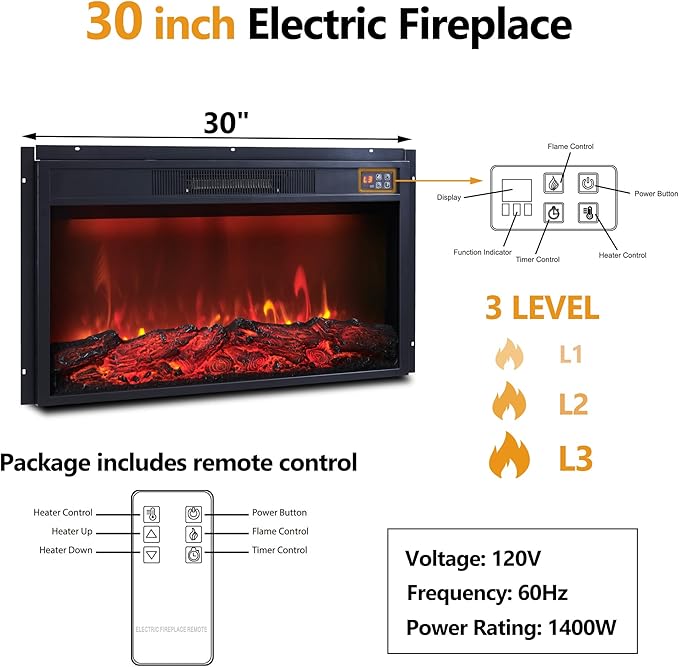 Fluted Fireplace TV Stand for TVs Up to 80 Inch with 30" Electric Fireplace, Modern Entertainment Center w/Waveform Panel Sliding Door & Adjustable Shelves, Media Console for Living Room (Light Brown)