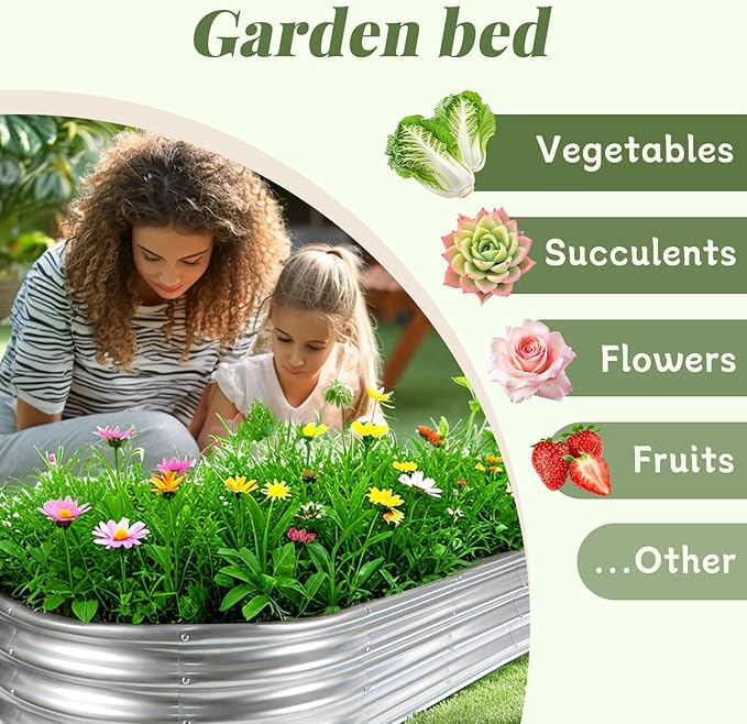 Raised Garden Bed, Raised Beds for Gardening Outdoor for Vegetables and Flowers Ground Planter Box, Galvanized Metal Planter Grow Garden Box,6x3x1ft