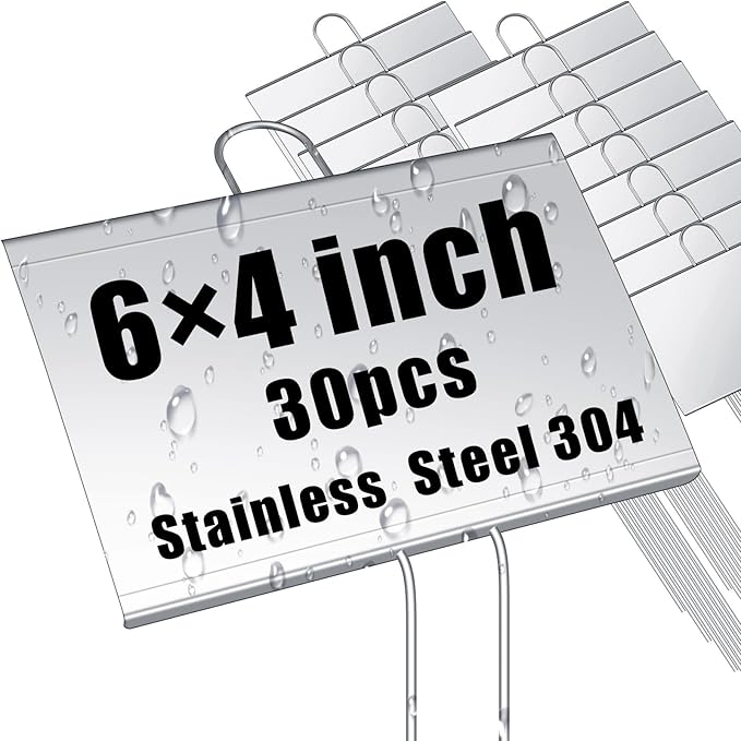 Landhoow 30 Pcs Large Garden Plant Markers Metal Plant Labels Sign 4'' x 6'' with 11'' Stake Weatherproof Waterproof Garden Sign for Outdoor Seedlings Herbs Vegetable Greenhouse, Sliver