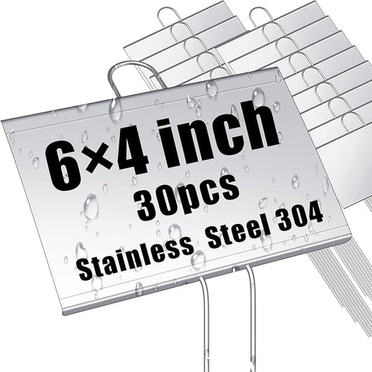 Landhoow 30 Pcs Large Garden Plant Markers Metal Plant Labels Sign 4'' x 6'' with 11'' Stake Weatherproof Waterproof Garden Sign for Outdoor Seedlings Herbs Vegetable Greenhouse, Sliver
