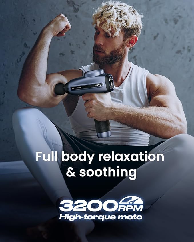 RENPHO Massage Gun Deep Tissue, Percussion Muscle Massage Gun for Athletes, Electric Handheld Massager Gun for Pain Relief Relax 6 Massage Head, 15 Speed Blue