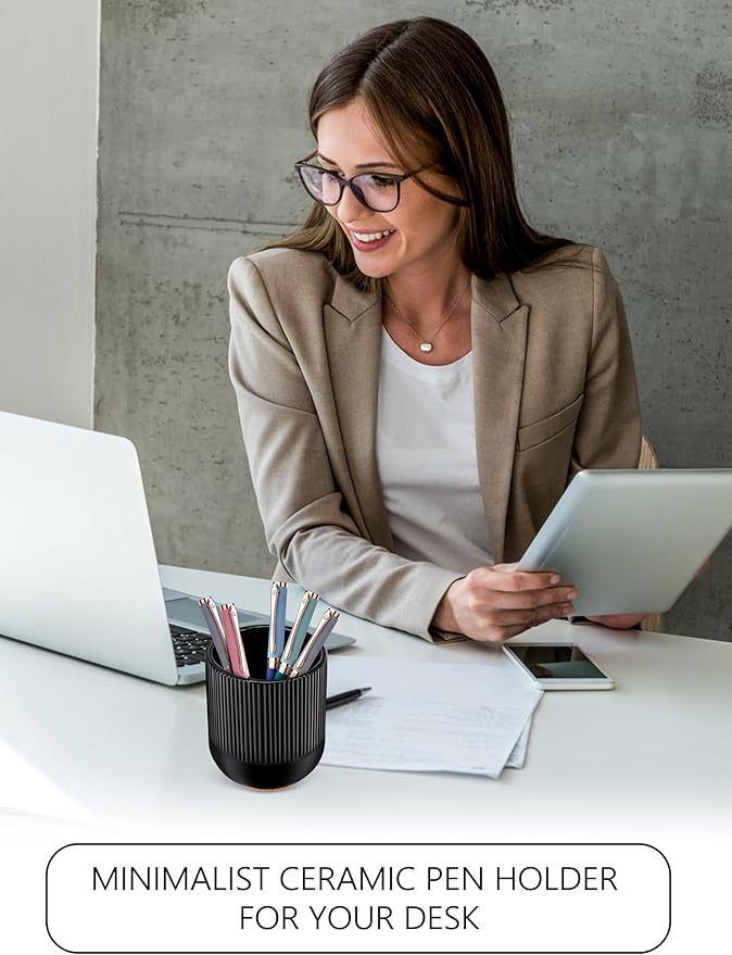 Pen Holder for Desk Aesthetic Ceramic Pencil Holder Cute Desk Accessories for Desk Organizer Modern Pen Cup for Your Office Decor