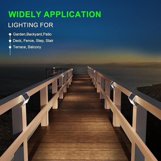 JSOT Solar Fence Lights - 12 Pack Solar Outdoor Light Deck Lights Waterproof Outside Lighting for Garden Backyard Patio Yard Stair Step Wall Railing Post, Cool Light