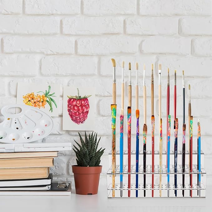 Cabilock 2 Tier Acrylic Pen Display Stand, 48-Slots Colored Pencil Organizer, Clear Display Stand Holder for Eyebrow Makeup Brush, Rack Organizer for Home Office Desk School Supplies