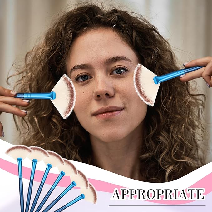 12 Pcs Soft Facial Fan Brush Blush Makeup Brush Face Mask Acid Applicator Multi Use Cosmetic Tools for Peel Mask Makeup for Mud Cream(Blue)