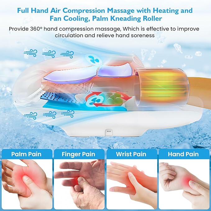 Hand Massager with Heat and Compression, 6 Modes 6 Intensities Hand Massage with Kneading Roller, Hand Massager for Arthritis and Carpal Tunnel, Birthday Gifts for Women/Men
