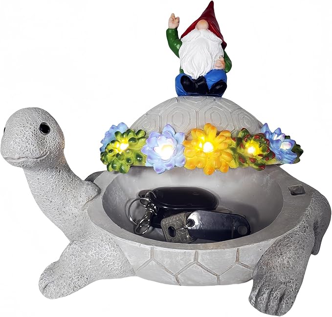 Gnome Hide a Key Outside Turtle Garden Decor Outdoor Key Hider Statues Funny Decorations for Yard Patio Lawn Solar Figurine with Light Ornaments Housewarming for Women Mom Grandma