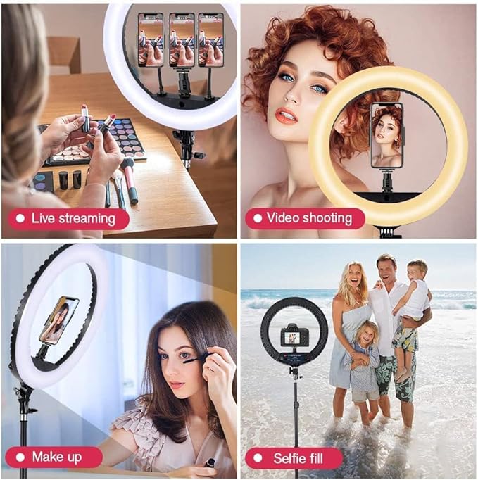18 inch LED Ring Light with Tripod Stand Dimmable Makeup Selfie Ring Light for Studio Portrait YouTube Vlog Video Shooting with Carrying Bag and Remote Controller, CRI 90