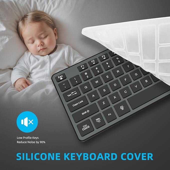Slim Quiet Wireless Keyboard for Mac and Windows,Durable Flat Keyboard with Full Size Ultra Quiet Low-Profile Flat Keys, 2.4GHz Wireless for Mac,Windows 11/10/8/7/Vista,Microsoft & PC（Grey