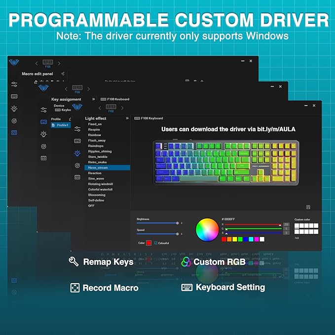 AULA F108 Wireless Mechanical Keyboard, BT5.0/USB-C/2.4GHz Hot Swappable Custom Gaming Keyboards, PBT Keycaps, Pre-lubed Switches, RGB Backlit Full Size Creamy Keyboard with Number Pad, 108 Keys