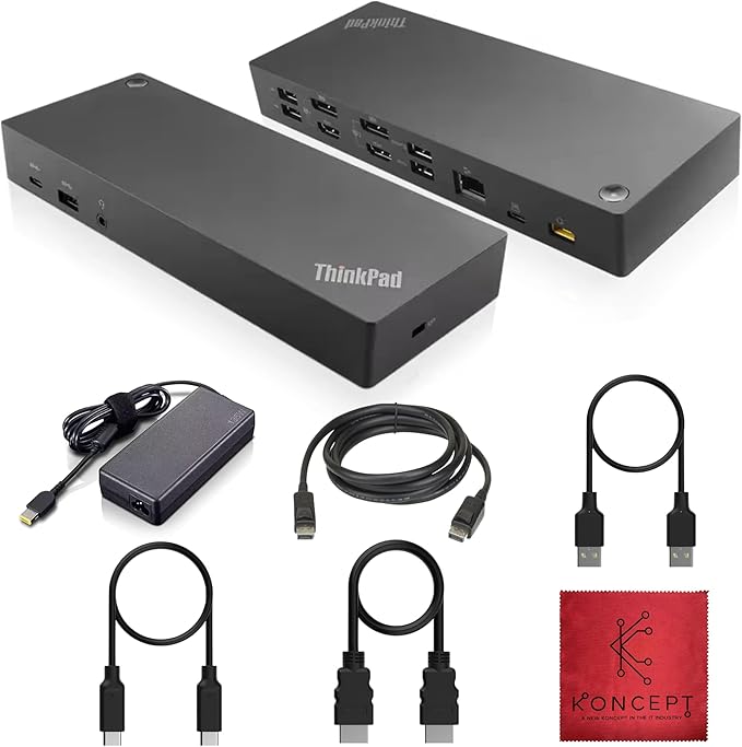 40AF0135US Lenovo Docking Station Dual Monitor Hybrid USB-C with USB-A, 135W, HDMI & DisplayPort Cable - Thinkpad Dock Station
