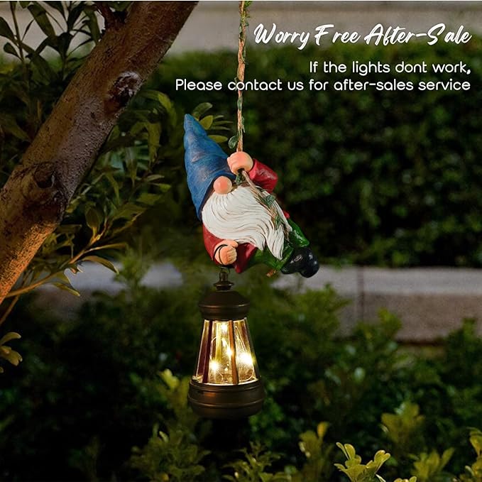 Solar Hanging Gnome Garden Statue Climbing Rope Gnome with LED Lantern Outdoor Decor Tree Hugger Yard Porch Wall Decoration Halloween Christmas Gardening Gift for Mom Women