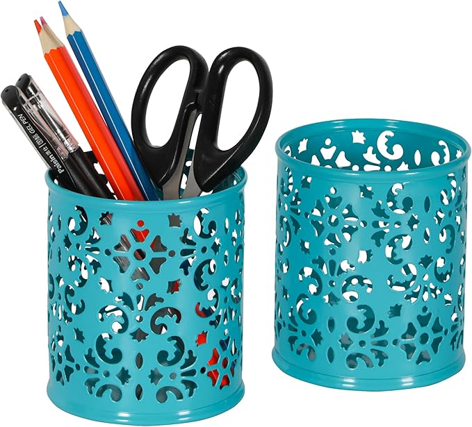 EasyPAG Dark Teal Pen Holder for Desk 2 Pack Metal Pen Holder Organizer Pencil Cup Holder for Home, Office, Classroom, School