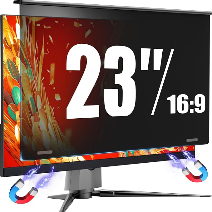 Magnetic 23 Inch Privacy Screen for Computer Monitor 16:9 Aspect Ratio, 23in Removable Anti Glare Filter, Blue Light Blocking Privacy Shield Eye Protection, Hanging Anti Spy Desktop PC Protector