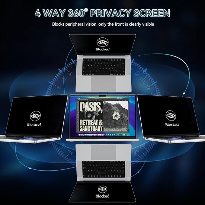 360° Privacy Screen for MacBook Pro 16 Inch (2021-2024, M1, M2, M3, M4), 4 Way Privacy Anti Glare Blue Light Filter Shield Film Anti Spy Laptop Protector for Mac 16.2In Computer