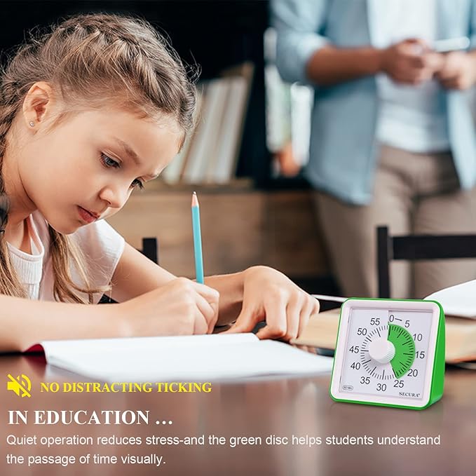 Secura 60-Minute Visual Timer, Classroom Timer, Countdown Timer for Kids and Adults, Time Management Tool for Teaching (Green & Green)