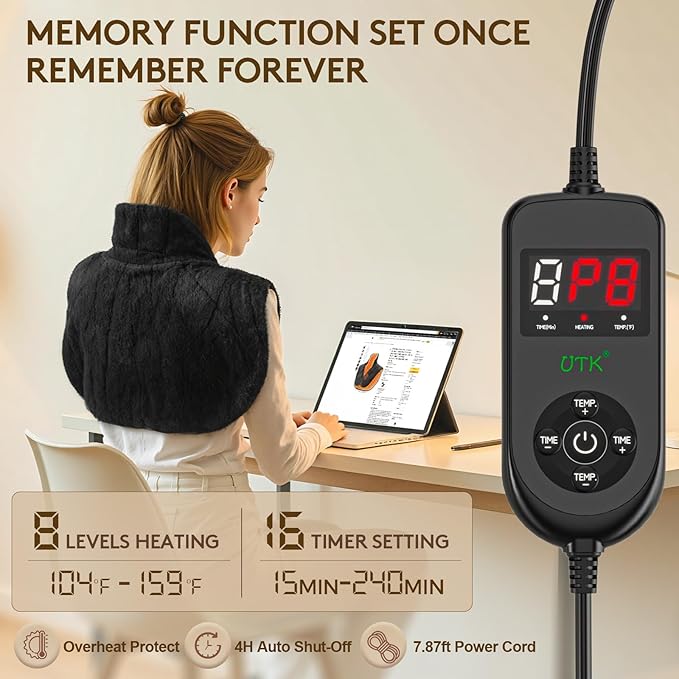 30S Fast Heating Pad for Neck and Shoulders, 6X Deeper Pain Relief, Weighted Far Infrared Heat pad, 24"X20" Extra Large, Faux Rabbit Fur Fabric, 4H Auto Off,Memory Function, Gifts for Birthday