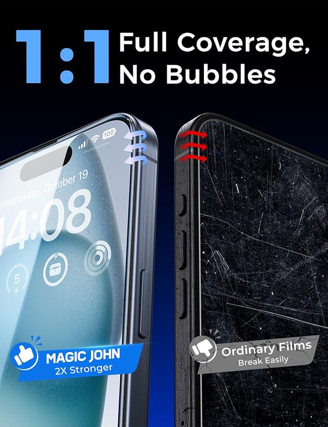 MAGIC JOHN 2 Pack for iPhone 15 Tempered Glass Screen Protector 6.1 inch [Not Max], Auto Dust-Elimination Installation, Bubble Free, Dynamic Island Compatible, HD Clear, Easy Installation