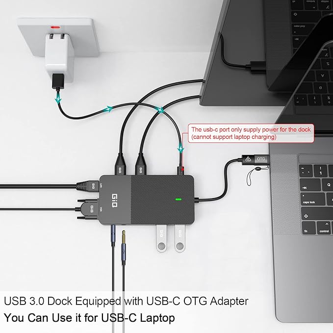 USB Docking Station GIQ USB C HUB USB 3.0 to Dual HDMI VGA Adapter Triple Display USB C Laptop Docking Station Dual Monitor HDMI Splitter Extender Compatible with MacBook M1 M2 USB Dock-Black