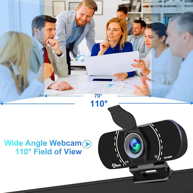Akyta Web Camera for Laptop, 1080P Webcam with Noise-Canceling Microphone/Privacy Cover & Wide Angle 110°, USB Web Camera for Desktop Computer PC Mac Video Calling/Streaming/Zoom Conference