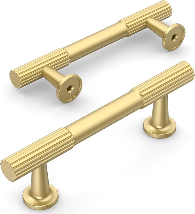 Amerdeco 10 Pack Brushed Gold Cabinet Pulls 3 Inch(76MM) Hole Centers Kitchen Cabinet Handles Hardware Kitchen Handles for Cabinets Cupboard Handles Drawer Pulls ZH0071