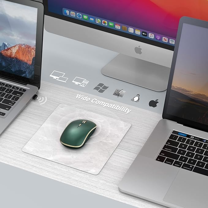 JOYACCESS 2.4G Slim Wireless Silent Mouse, Portable Wireless Computer Mouse with 5 Adjustable DPI Levels, USB Mice for Desktop, Notebook, MacBook, Chromebook, PC (Green)