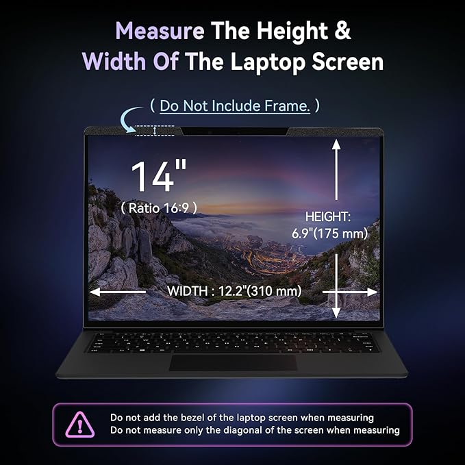 Magnetic Laptop Privacy Screen 14 Inch for 16:9 Computer Monitor, Removable 14” Anti Glare Protector Blue Light Filter Shield Compatible with HP Dell Xps Acer Asus Samsung Lenovo ThinkPad Envy
