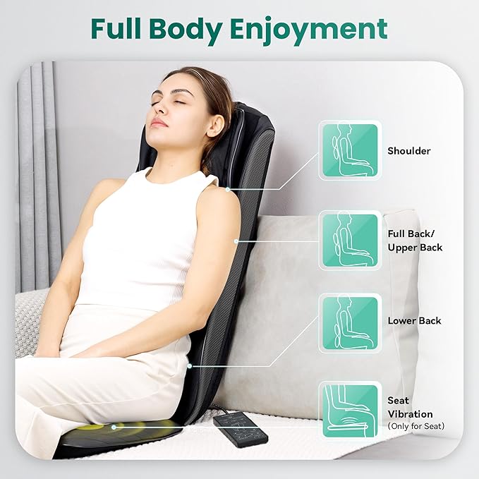 Snailax Upgraded Shiatsu Back Massager with Heat -Deep Kneading Massage Chair Pad with Adjustable Intensity,Full Body Massage Seat Cushion for Relaxation